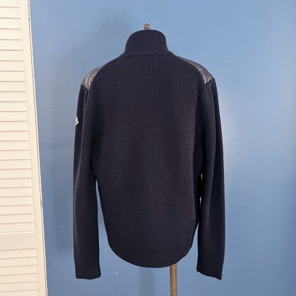 Moncler MAGLIONE Tricot Wool Knit Quilted Down Cardigan Jacket Navy Women Large - Picture 6 of 10